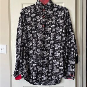 Floral Black and White Button-Up Shirt Men’s Size S